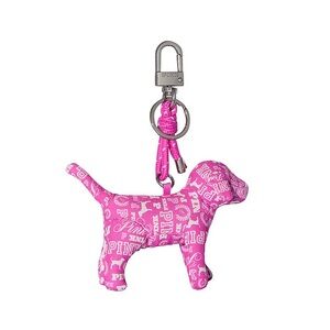 NEW Victoria’s Secret Pink Micro Dog Keychain Bag Charm, Pink Gossip Print